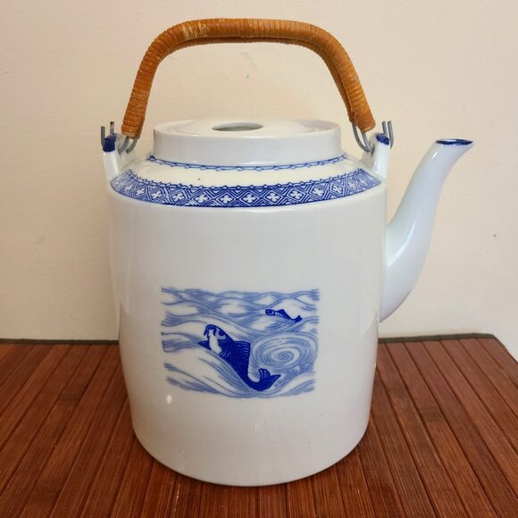 Vintage Chinese Chinoiserie Porcelain Blue & White Large Wedding Tea Pot - Picture 4 of 16